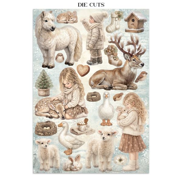 White Christmas Junk Journal Stickers, Backgrounds, Cut-Outs by Cristina Radovan