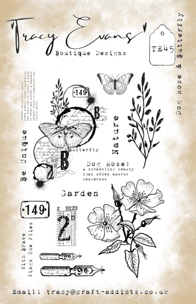 Dog Rose & Butterfly A5 Stamp
