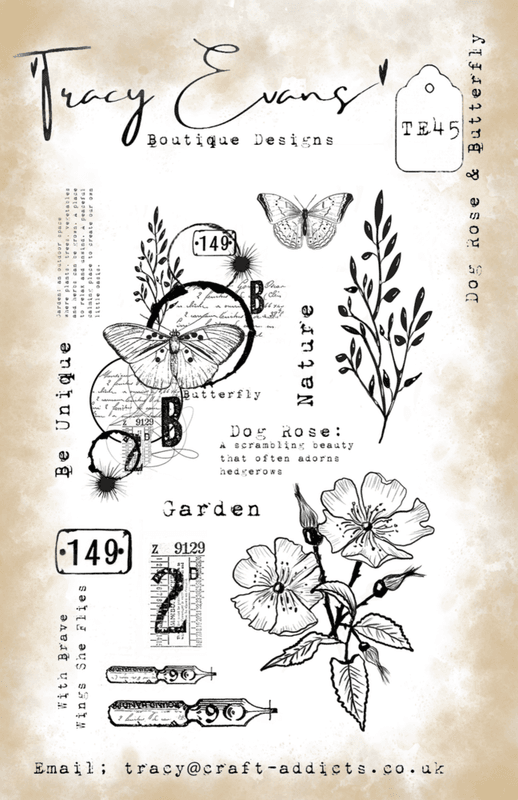 Dog Rose & Butterfly A5 Stamp