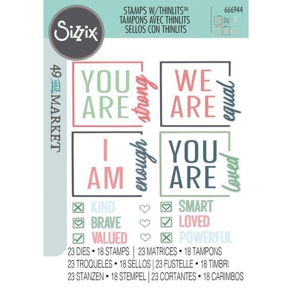 Affirmations - Sizzix Thinlits Die & A5 Stamp Set By 49 & Market 