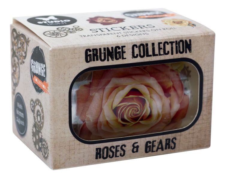 Roses & Gears Grunge Transparent Stickers on Roll 