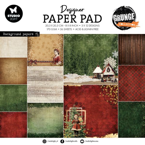 Background Papers 8x8 Inch Grunge Designer Paper Pad