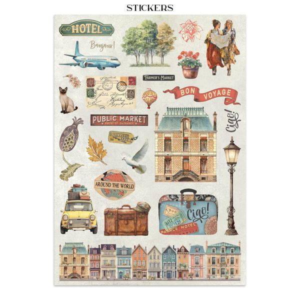 Art of Travelling Junk Journal Stickers, Backgrounds, Cut-Outs 