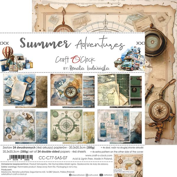 SUMMER ADVENTURES - A SET OF PAPERS 20,3X20,3CM - MIX