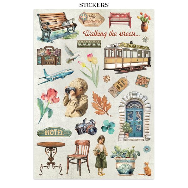 Art of Travelling Junk Journal Stickers, Backgrounds, Cut-Outs 