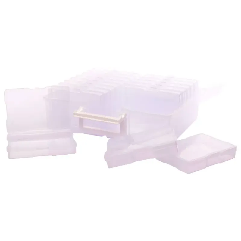 Clear storage box with 16 cases
