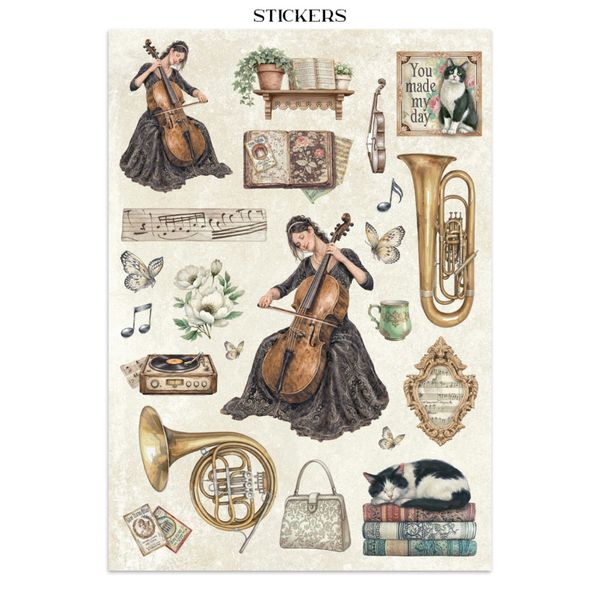 Symphony Junk Journal Stickers, Backgrounds, Cut-Outs by Sara Alcobendas